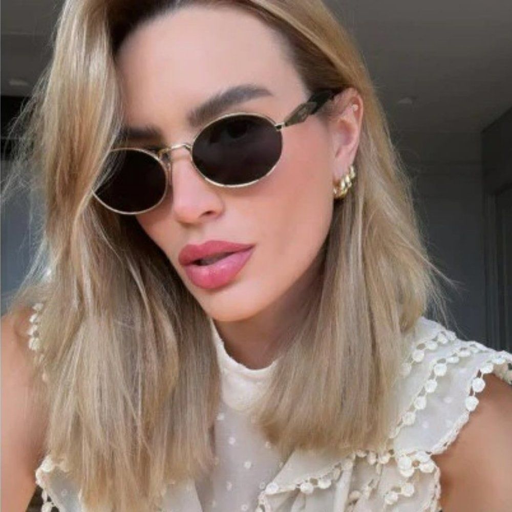 NEW Prada PR65ZS ZVN09T Pale Gold Dark Grey Oval Metal Unisex Sunglasses - Picture 13 of 14